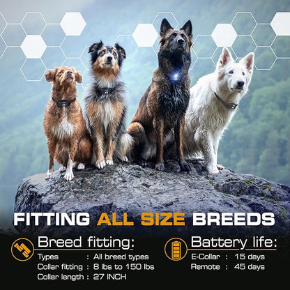 INVIROX Ultra K9 Dog Training Collar, 124 Levels for Reactive, Stubborn or Hard-to-Train Dogs, Long Range ¾ Mile, Night-Light Mode, Safe Communication, IP67 Waterproof E Collar for Large Dogs