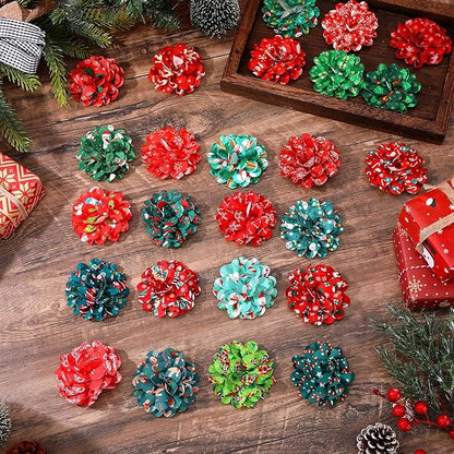 50 Pcs Christmas Dog Collar Flowers Bulk Santa Dog Bow Tie Flower Grooming Charms Accessories for Cat Pets Collar Attachment Embellishment Xmas Party Costume
