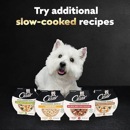 Cesar Wholesome Bowls Adult Wet Dog Food, Beef, Chicken, Carrots, Barley & Green Beans Recipe and Chicken, Apple & Sweet Potato Recipe Variety Pack, Wet Food for Dogs, 3 oz., 6 Count