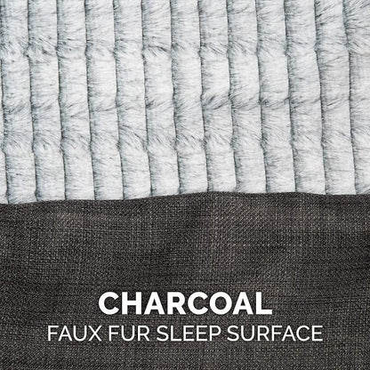 Furhaven Orthopedic Dog Bed for Medium/Small Dogs w/ Removable Bolsters & Washable Cover, For Dogs Up to 35 lbs - Luxe Faux Fur & Performance Linen Sofa - Charcoal, Medium