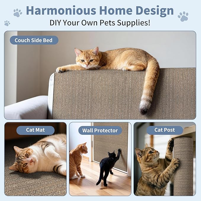 Natural Cork Cat Scratcher Mat, Hook-and-Loop Trimmable Furniture Protector for Couch, Door, Wall & Bed Corner, Claw-Friendly for Indoor Cats (Smoke Gray, 39.4 x 11.8 Inch)