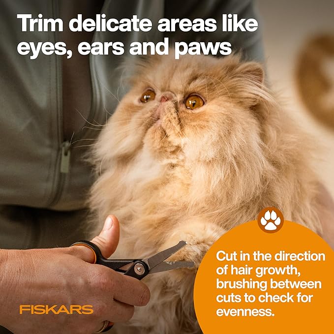 Fiskars Pet, Dog & Cat Grooming Scissors, Rounded Tips & SoftGrip Handle, Cat and Dog Supplies, Orange/Black, Detailing Scissors