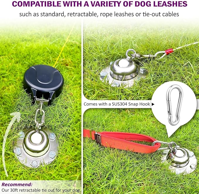 360° Swivel Dog Tie Out Stake Dog Anchor Upgrade - Heavy Duty Stainless Steel Dog Yard Stake for Small to Large Dogs 6 PCS Dog Tethers Holds 1500Lbs of Pull Force Great for Yard Camping Outdoor