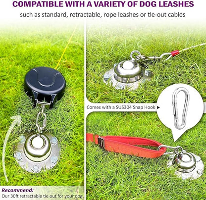360° Swivel Dog Tie Out Stake Dog Anchor Upgrade - Heavy Duty Stainless Steel Dog Yard Stake for Small to Large Dogs 6 PCS Dog Tethers Holds 1500Lbs of Pull Force Great for Yard Camping Outdoor