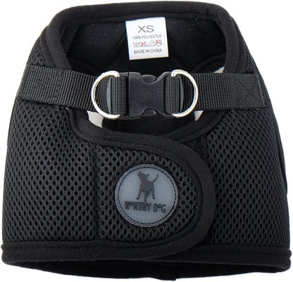 THE WORTHY DOG Step-in Dog Harness for Small Dogs, Comfortable Mesh, Reflective, Strong Hook and Loop Closure, Quick Release Buckle, Black, Tiny