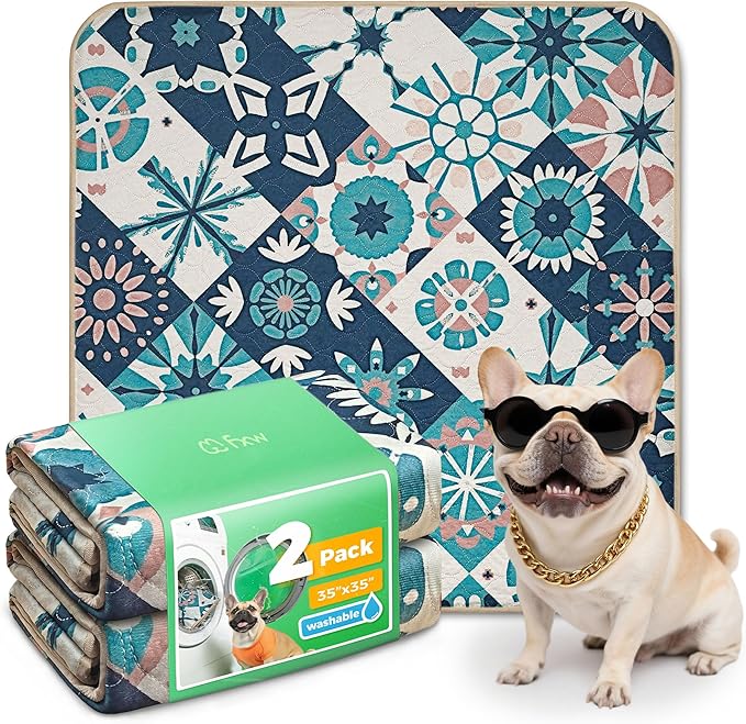 FXW Washable Pee Pads for Dogs, Puppy Pads with Super Absorbent, Specifically Designed for Potty Training, 35" Square, Tie-Dye Beige, 2 Packs