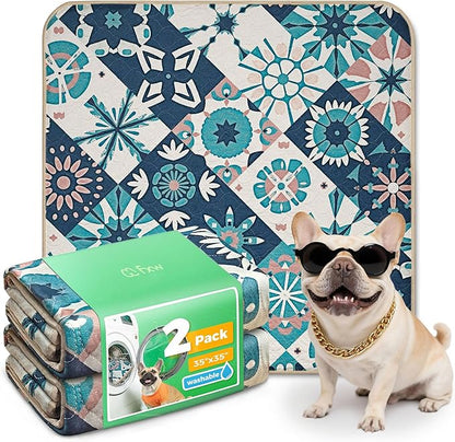 FXW Washable Pee Pads for Dogs, Puppy Pads with Super Absorbent, Specifically Designed for Potty Training, 35" Square, Tie-Dye Beige, 2 Packs
