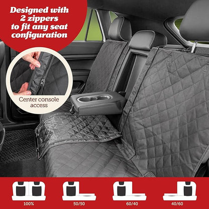 Lusso Gear Car Seat Cover & Protector for Dogs - Non-Slip Waterproof Seat Covers for Trucks & Cars - Universal Fit Dog Backseat Protector - Machine-Washable Pet Travel Accessories - Gray, Large
