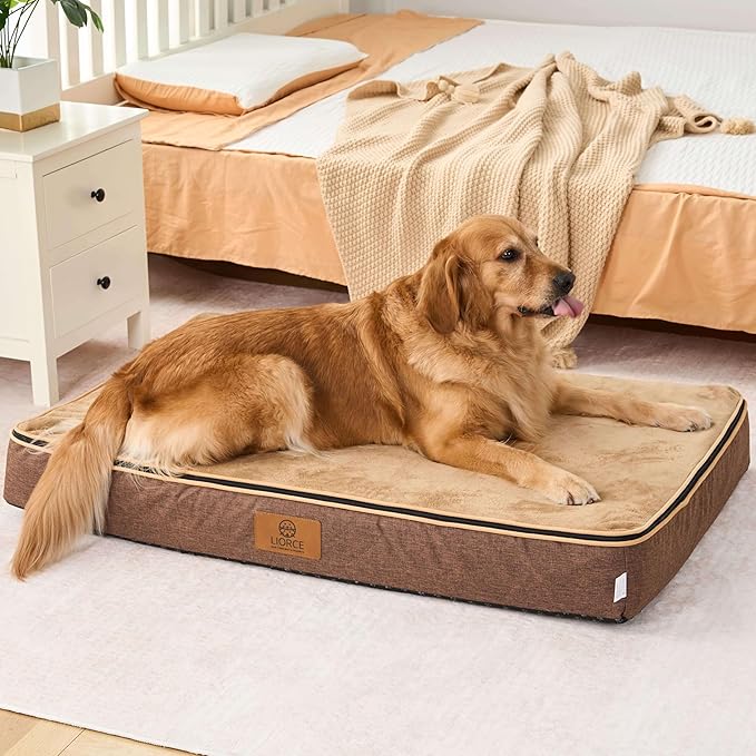 LIORCE Orthopedic Memory Foam XXL Dog Bed - 6" Thick Beds for Extra Large Sized Dog - Waterproof Removable Washable Cover & Wrap-Around Zipper - Ultimate Comfort & Easy Maintenance, Brown