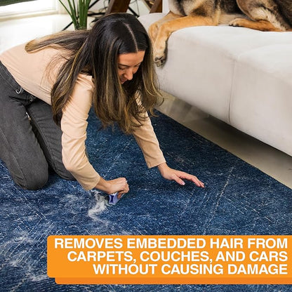 FurDozer Pet Hair Remover & Auto Detailing Tools - Cat & Dog Hair Remover for Carpets, Car Interiors, Couches, Bedding, & Pet Furniture (Purple, (2 Pack) - X3 PRO)