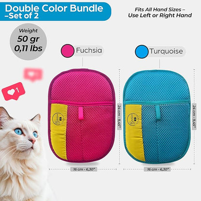 Bevaline Electrostatic Hair Removal Gloves - Pet Hair Removal Mitt for Cats & Dogs, Reusable Dog Fur Remover & Cat Grooming Gloves, Double Color Bundle (Fuchsia & Turquoise, 2 Pcs)