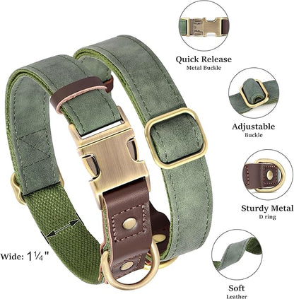 Didog Soft PU Leather Dog Collar for Large Dogs,Classic Adjustable Dog Collars with Quick Release Metal Buckle,Easy Clean and Comfortable with Nylon Lining,Green,XL Neck 20-27", Width 1.2"