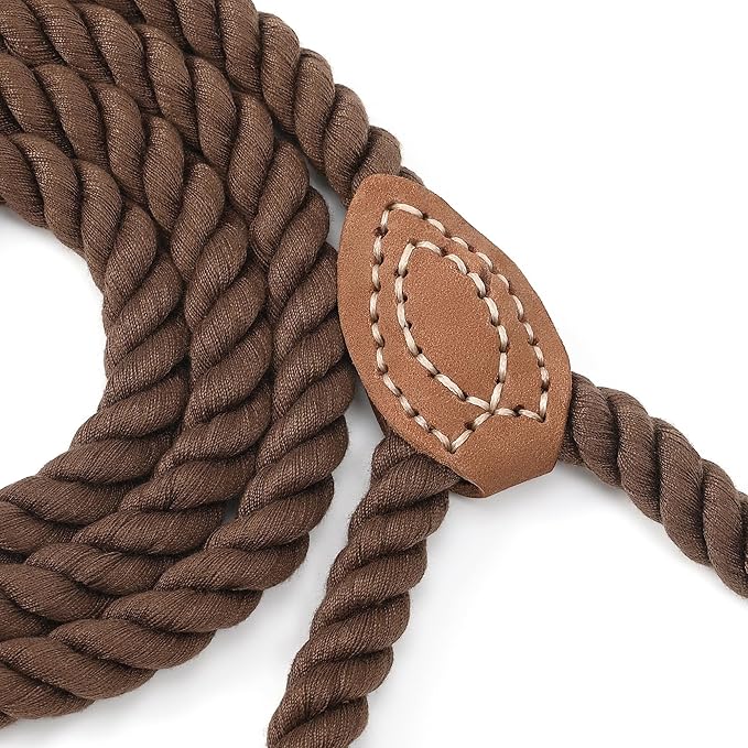 Mile High Life Dog Leash, Braided Cotton Rope Leashes with Leather Tip - Heavy Duty Metal Clasp, 5FT, 1/2" Thick - Wedding, Walking & Training Leash for Small Medium Large Dogs (Dark Brown)