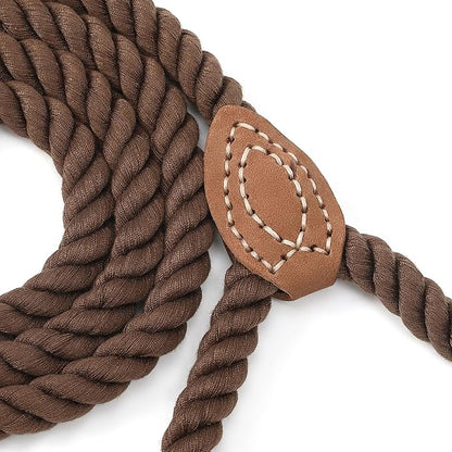 Mile High Life Dog Leash, Braided Cotton Rope Leashes with Leather Tip - Heavy Duty Metal Clasp, 5FT, 1/2" Thick - Wedding, Walking & Training Leash for Small Medium Large Dogs (Dark Brown)