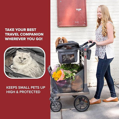 Wadabuggy Pet Foldable Cart - Luxury Cat & Dog Stroller with Extra Large Shopping Basket, Cup Holders, & Ventilated Canopy - Easy Fold Pet Stroller for Cats & Dogs