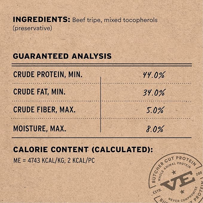 Vital Essentials Beef Tripe Bites Dog Treats, 2.3 oz | Freeze-Dried Raw | Single Protein | Premium Quality High Protein Training Treats | Grain Free, Gluten Free, Filler Free