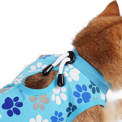 COZYDOODZ Cat Recovery Suit – Soft, Breathable Onesie for Female & Male Pets After Surgery, Spay, Neuter or Wounds, Surgery Outfit, Cone Alternative, Litter Access, Machine Washable, Blue Paw Print