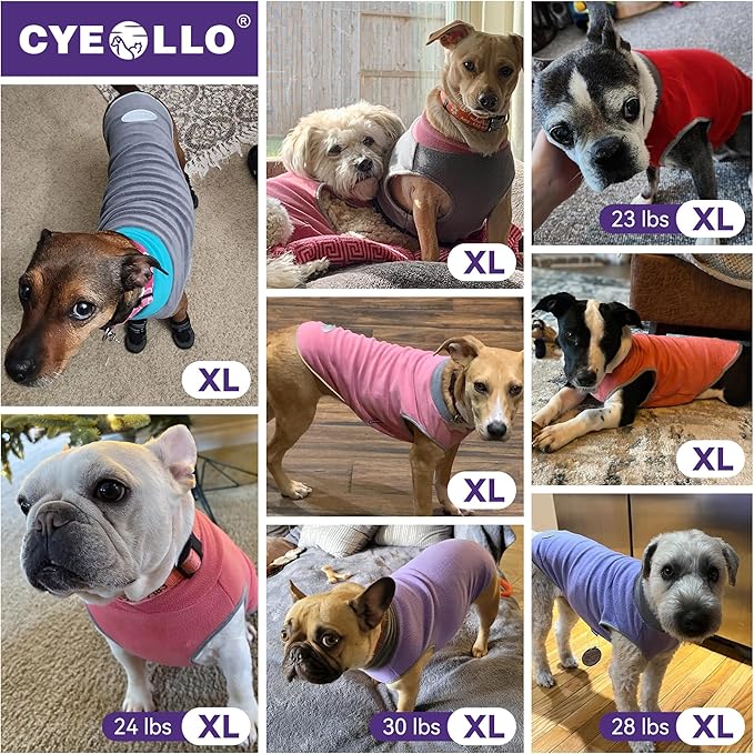 cyeollo 2 Pack Dog Fleece Sweater Stretchy Sweatshirt Pullover Dog Vest with Reflective Stripe Pet Clothes Lightweight Pet Sweaters for Small Dogs Size Grey & Blue