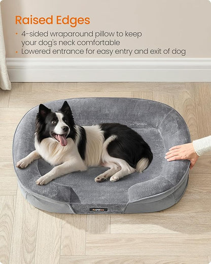 Feandrea Dog Bed, Large Orthopaedic Dog Sofa Bed, 36 x 27 x 7 Inches, Egg Crate Foam, Waterproof Liner, Raised Edges, Removable and Machine Washable Cover, Non-Slip, Light Gray UPGW282G01