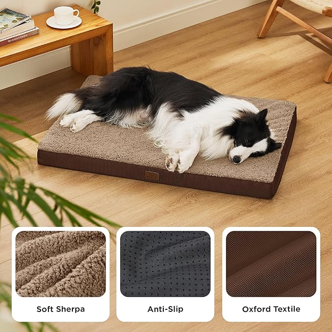 Bedsure Dog Beds Large Sized Dog - Comfy Flat Pet Beds with Removable Washable Cover, Orthopedic Egg Crate Foam Puppy Mat, Suitable for Pet Up to 65 lbs