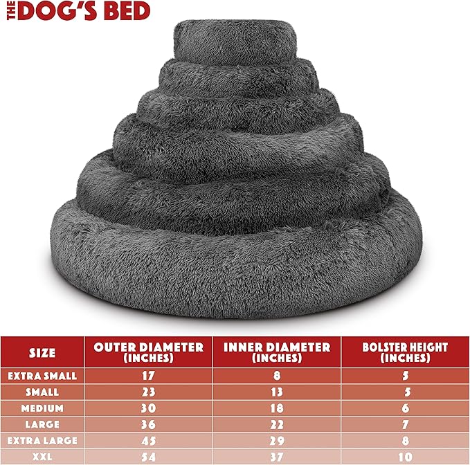 The Dog’s Bed Sound Sleep Donut Dog Bed, XL Dark Grey Fur Calming Nest Bed Removable Cover, Veterinary Approved
