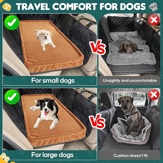 Dog Car Bed, Non-Slip Backseat Extender Pet Mat, Removable Washable Dog Bed for SUVs, Sedans & Trucks, Anti-Slip Travel Bed for Dogs, Easy Clean & Scratch-Proof & Comfort Brown (50"×24.6")