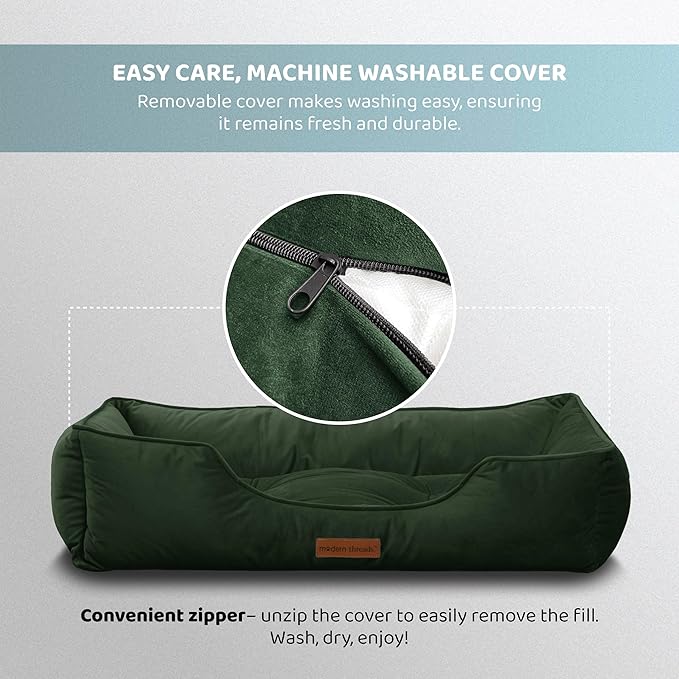 Modern Threads Luxury Dog Bed - Comfortable Tufted Velvet Cushion for Small to Large Dogs - Machine Washable - Durable & Cute Sleep Space for Pets - Pamper Your Pet with Cozy Beds - Forest Green
