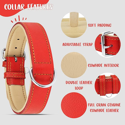 Riparo Large Dog Collar, Red Dog Collar for Large Breeds, Dog Collar Boy with Dog Tag Holder (L: 1.5" Wide for 17"-21" Neck, Red)