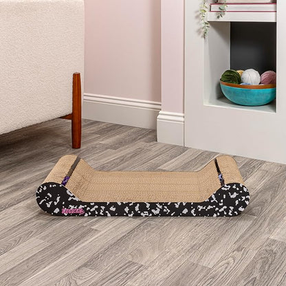 The LICKER Store CSR1003B Rini 23.75" Modern Cardboard Lounge Bed Cat Scratcher with Built-in Bell Toys and Catnip, Black/White