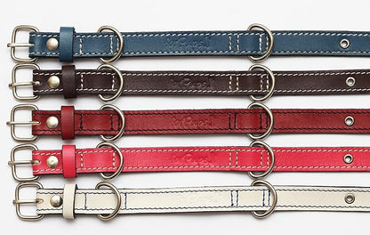 Premium Leather Collars with Stainless Steel Buckles (9"-12", Chocolate)