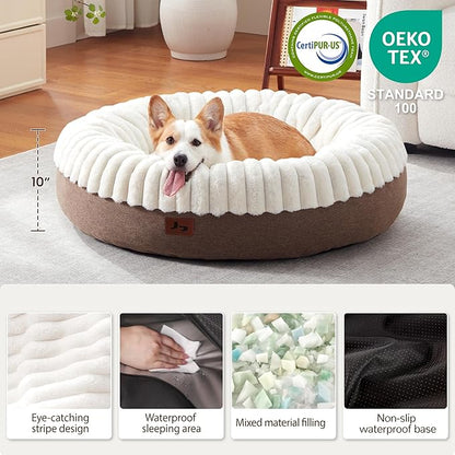 Warmrest Donut Dog Bed Medium Size Dog 36 Inch, Round Cat Beds for Small Medium Dogs and Cats with Washable Fluffy Faux Fur, Cute Comfort Pet Bed with Anti-Slip Bottom, Cream