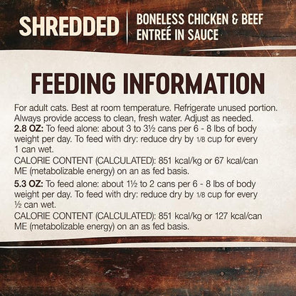 Wellness CORE Signature Selects Shredded Adult Wet Cat Food, Natural, Protein-Rich, Grain Free, 2.8 Ounce, 12 Pack (Chicken & Beef Entree)