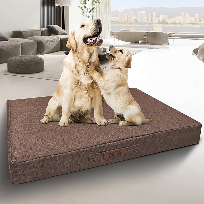 Sytopia 42 Inch Orthopedic Waterproof Dog Crate Bed for Extra Large Dogs, Removable Washable Cover, Egg Crate Foam Mat, Suitable for Dogs Up to 100 Lbs, Brown