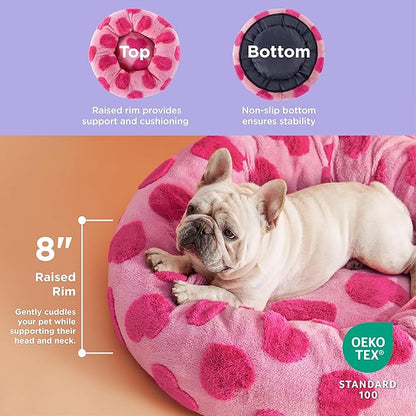 Lesure Donut Medium Dog Bed Calming - Round Cat Beds Indoor Valentine's Day Gift for Pets, Orthopedic Washable Cute Home Decor Beds with Jacquard Shaggy Plush & Anti Slip Bottom, 30 Inch, Lover Hearts