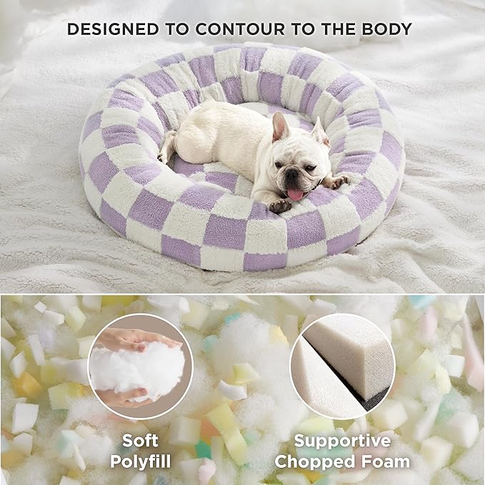 LE SURE Donut Medium Dog Bed - Round Cat Beds for Indoor Cats Calming Bed Present for Pets, Cute Modern Beds with Jacquard Shaggy Plush & Anti Slip Bottom, 30 Inch, Purple