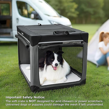Lesure Shown on TODAY Show Soft Collapsible Dog Crate - 36 Inch Portable Travel Crate for Large Dogs Indoor & Outdoor, 4-Door Foldable Pet Kennel with Mesh Windows, Black