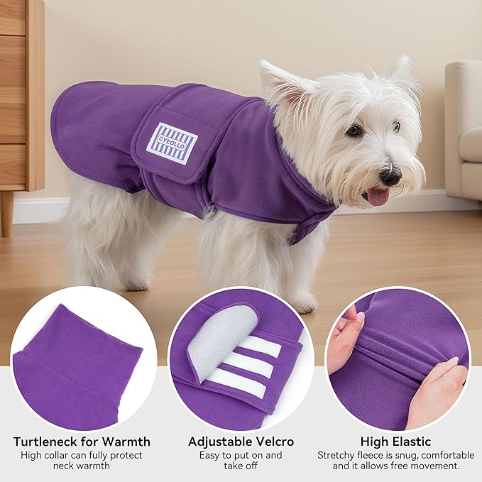 cyeollo Small Dog Sweater, Fleece Dog Sweaters Turtleneck Vest Soft Puppy Sweatshirt Stretchy Pet Fall Autumn Coat Warm Winter Clothes for Small Dogs Girl, Purple L