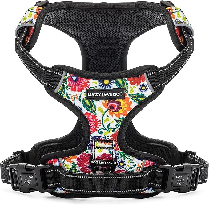 Lucky Love Dog No Pull Dog Harness, Adjustable and Easy to Walk, Cute Patterned Harness for Large Male & Female Dogs - Ladybird, Large