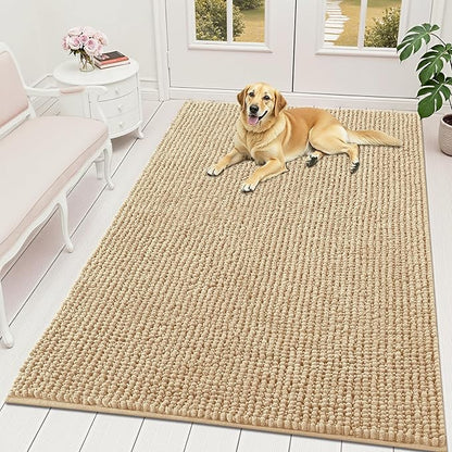 OLANLY Dog Door Mat for Muddy Paws 59x35, Ultra Absorbent Chenille Mud Doormat, Non-Slip Washable and Dirt Trapping Doormat for Indoor Entryway, Quick-Dry Indoor Pet Bed Mats for Dogs, Beige