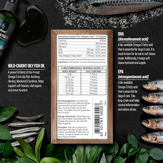Best Paw Nutrition - Pure Omega Fish Oil for Dogs, Cats & Ferrets - Liquid Supplement for Joint Pain Relief - Soft Skin & Shiny Coat - Omega 3 Fish Oil Pets Love - 16oz