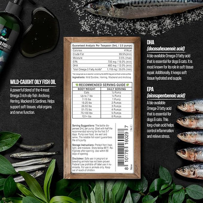 Best Paw Nutrition - Pure Omega Fish Oil for Dogs, Cats & Ferrets - Liquid Supplement for Joint Pain Relief - Soft Skin & Shiny Coat - Omega 3 Fish Oil Pets Love - 16oz