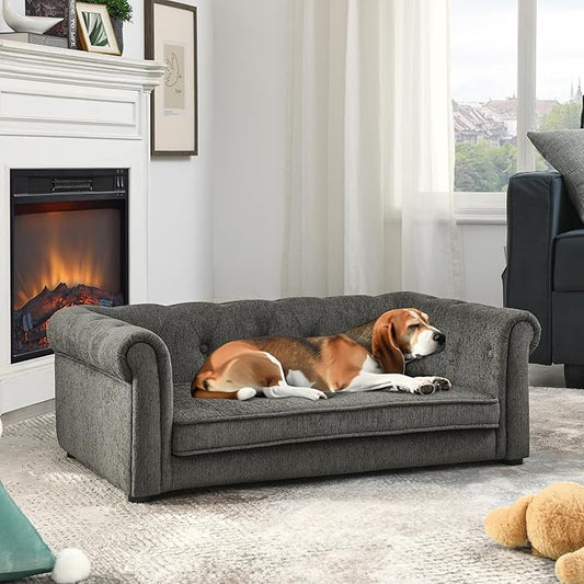 KEIKI 39" Dog Bed for Medium and Large Dogs, Elevated Pet Sofa Bed, Durable Elevated Couch Bed with Legs, Dark Gray