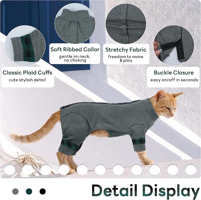 PUMYPOREITY Comfy Cat Pajamas, Versatile Cat Shirt for All-Day Wear, Soft Stretchy Sweater with Back Snap for Easy Wear, Breathable Recovery Suit for Surgery Recovery, L, Grey