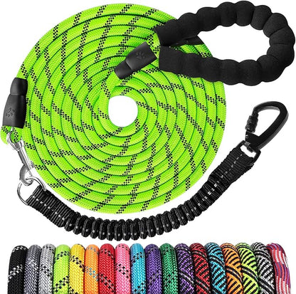 Long Dog Leash 30 FT: Heavy Duty Rope Leashes for Dogs Training with Swivel Lockable Hook Reflective Threads Bungee and Padded Handle - Dog Lead for Large Small Medium Dogs Outside Walking Hiking