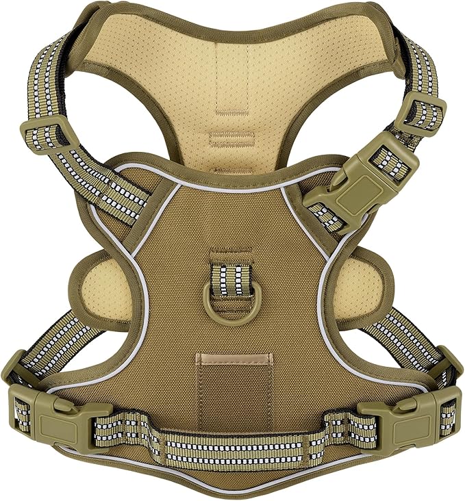 XSmall No Pull Dog Harness, Adjustable Dog Vest for Easy Walking, Breathable Oxford Material, Reflective Pet Vest Harness with Metal Front Clip Control, Terriers, Havanese, Army Green, XS