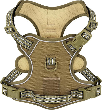 XSmall No Pull Dog Harness, Adjustable Dog Vest for Easy Walking, Breathable Oxford Material, Reflective Pet Vest Harness with Metal Front Clip Control, Terriers, Havanese, Army Green, XS