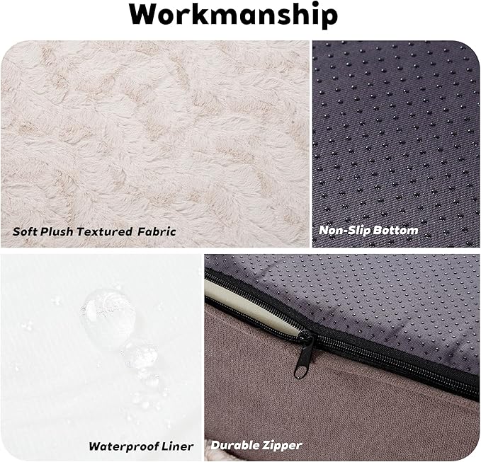 PetFun Memory Foam XL Dog Bed for XLarge Sized, Extra Large Orthopedic Dog Sofa with Sides and Waterproof Liner, Washable Bolster Pet Bed Couch with Removable Cover, 60x43x13 Inch, Khaki