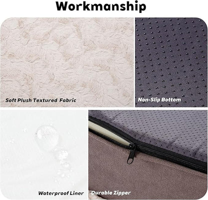 PetFun Memory Foam XL Dog Bed for XLarge Sized, Extra Large Orthopedic Dog Sofa with Sides and Waterproof Liner, Washable Bolster Pet Bed Couch with Removable Cover, 60x43x13 Inch, Khaki