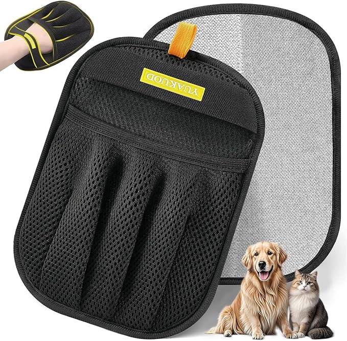 YUAKUOD Pet Hair Removal Glove for Cats & Dogs, Upgraded Five-Finger Electrostatic Pet Hair Gloves, Reusable Magic Brush Pet Hair Remover Tool for Couch, Carpet, Car Seat(2 PCS)