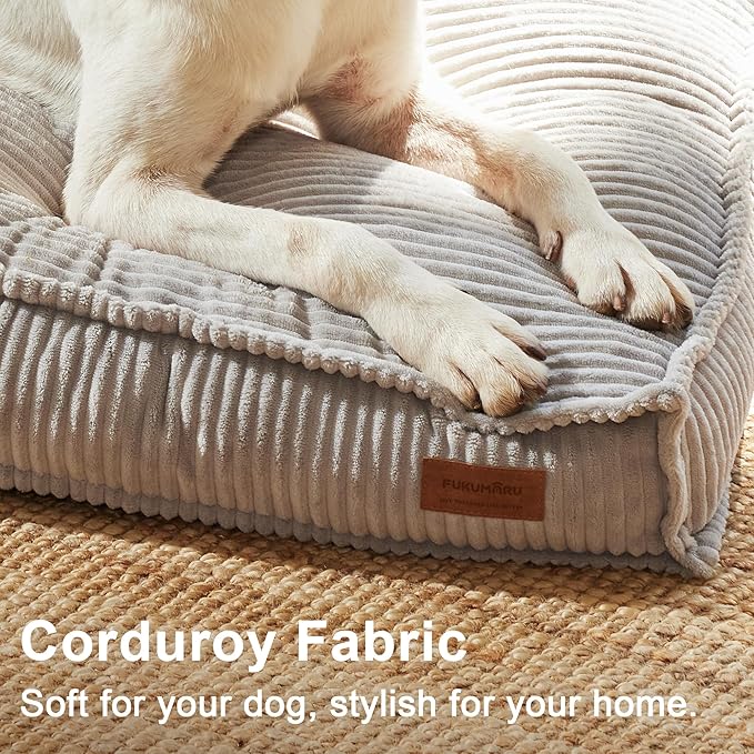 FUKUMARU 5.5-Inch Thick Dog Bed Mat, Washable Cat Bed with Waterproof Lining, Orthopedic Dog Beds for Senior Dogs, Cozy Flat Dog Kennel Bed for Crate, Non-Slip Pet Pillow Bed, Grey